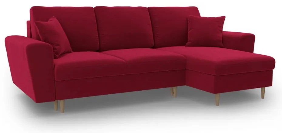 Червен кадифен разтегателен ъглов диван с място за съхранение Kyoto – Cosmopolitan Design