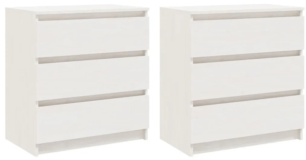 3093548 vidaXL Нощни шкафчета, 2 бр, бели, 60x36x64 см, бор масив