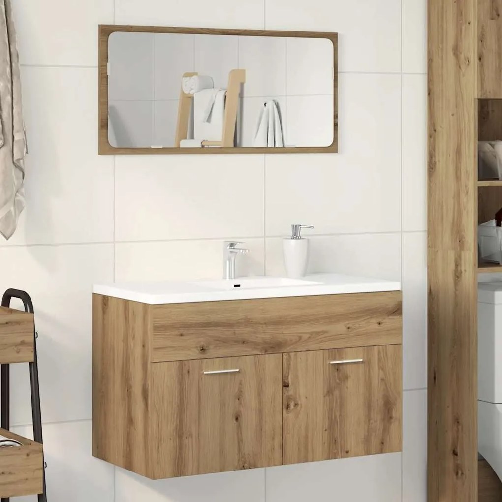 856216 vidaXL Шкаф за мивка за баня, дъб артизан 90x38,5x46см инженерно дърво