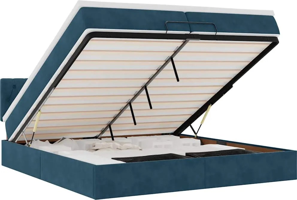 3312720 vidaXL Османска легло с матраци и LED, тъмносиньо, 200x200 см, кадифе