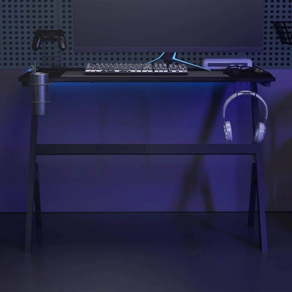 325424 vidaXL Гейминг бюро LED с Y-образна форма, черно, 110x60x75 см