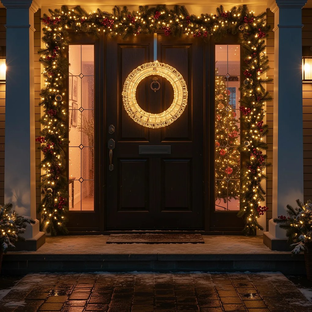 Коледна висяща лампа венец сребро 45 см вкл. LED IP44 - Nawa