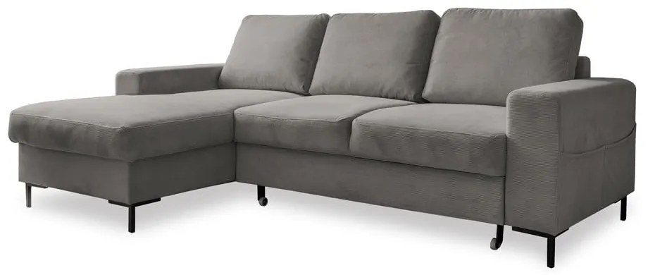 Сив разтегателен ъглов диван от рипсено кадифе (ляв ъгъл) Lofty Lilly – Miuform