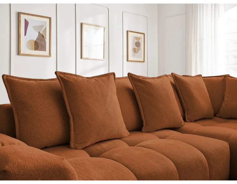 Теракотен шенилов сгъваем/с място за съхранение ъглов диван (десен ъгъл/L форма) Everest – Bobochic Paris