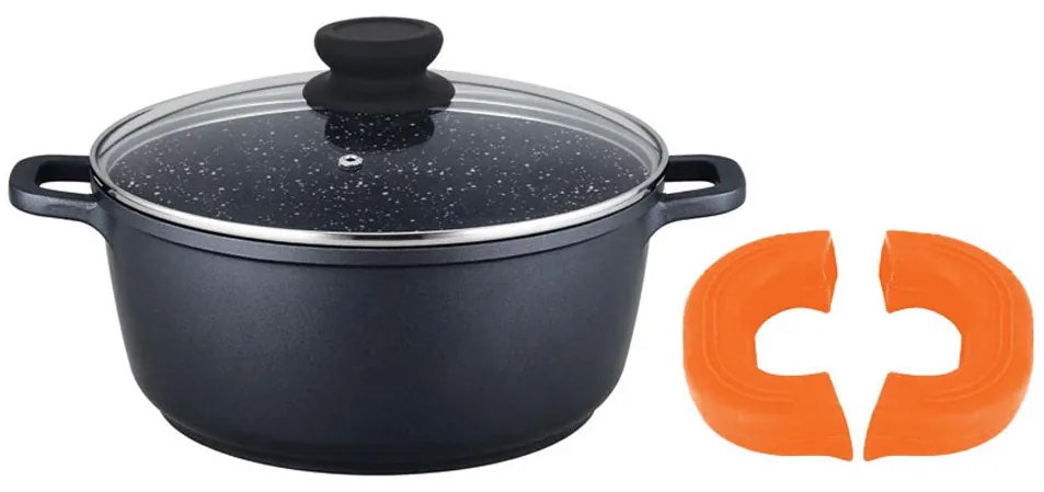 Тенджера с капак ZEPHYR ZP 4318 M28, 6.5 литра, 28х12.5 см, Ръкохватки, Покритие Granite, Индукция, Черен