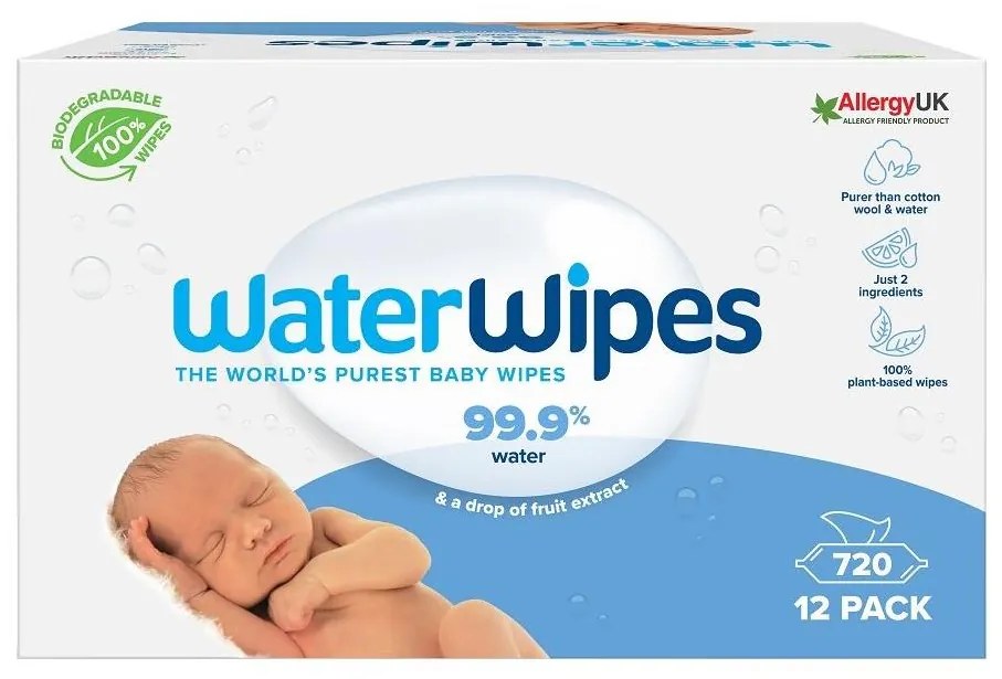 WaterWipes - К-кт 12x Мокри кърпички без съдържание на пластмаса 60 бр. (720 pcs)