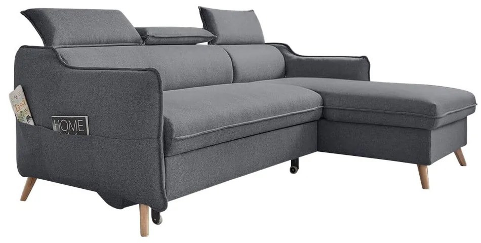 Тъмно сив ъглов разтегателен диван, десен ъгъл Sweet Harmony - Miuform