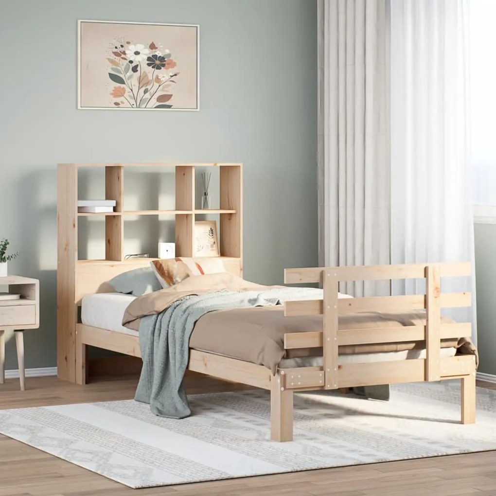 3322741 vidaXL Легло с рафтове за книги, без матрак, 75x190 см, бор масив