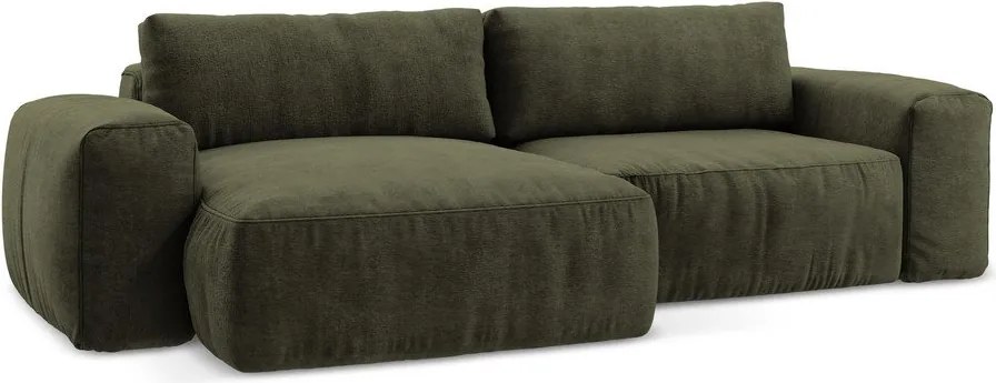 Зелен шенилов сгъваем ъглов диван (ляв ъгъл) Kuki – Makamii