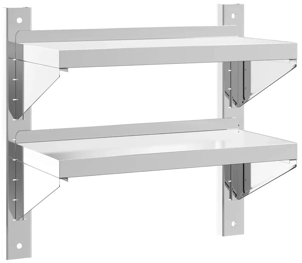 30317 vidaXL Стенен рафт на 2 нива 50x23,5x48 см сребрист неръждаема стомана