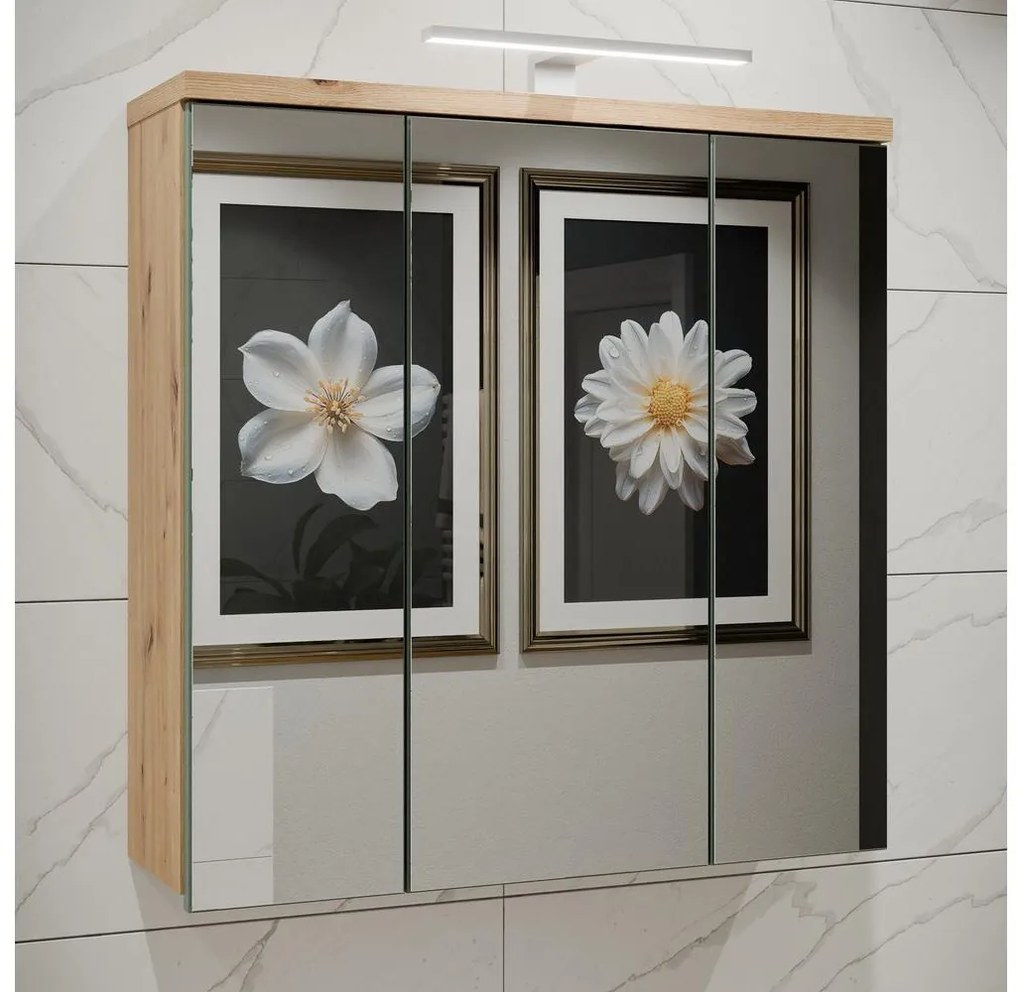 Стенно шкафче за баня VENOM с огледало, зелено/дъб artisan