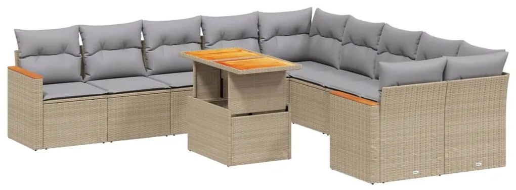 3273264 vidaXL Градински диван с възглавници, 11 части, бежов полиратан