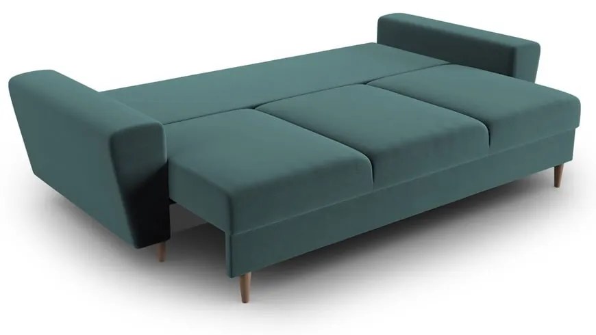 Кадифен разтегателен диван с място за съхранение в петролен цвят 235 cm Kyoto – Cosmopolitan Design