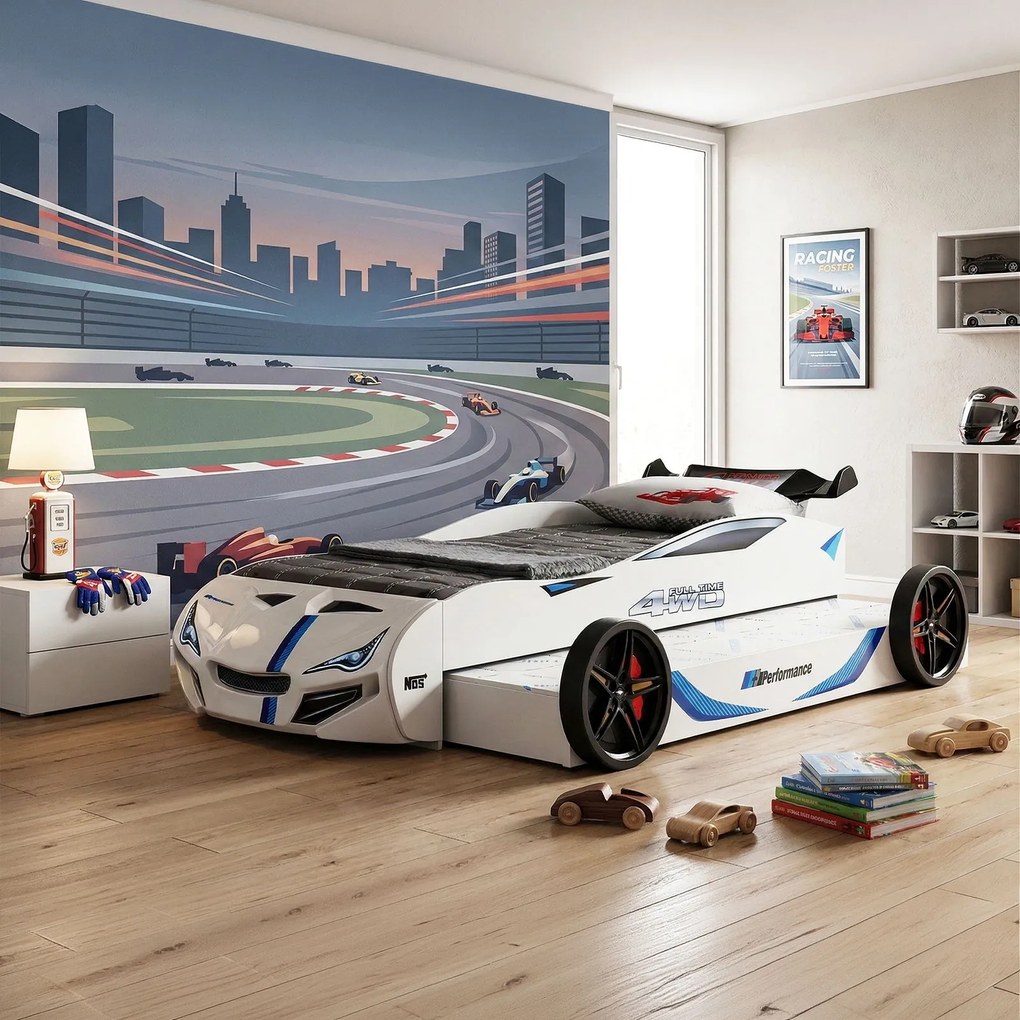 Детско легло кола Turbo GT Duo-бял