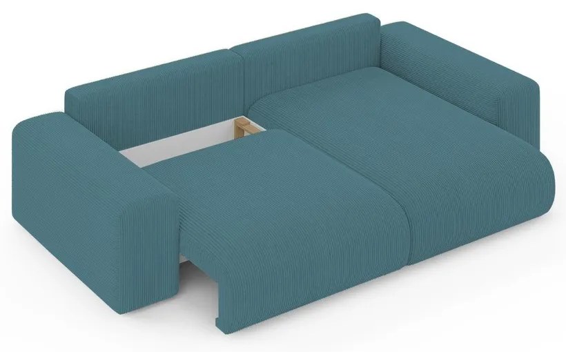 Тюркоазен ъглов диван с място за съхранение от рипсено кадифе Luma – Ropez
