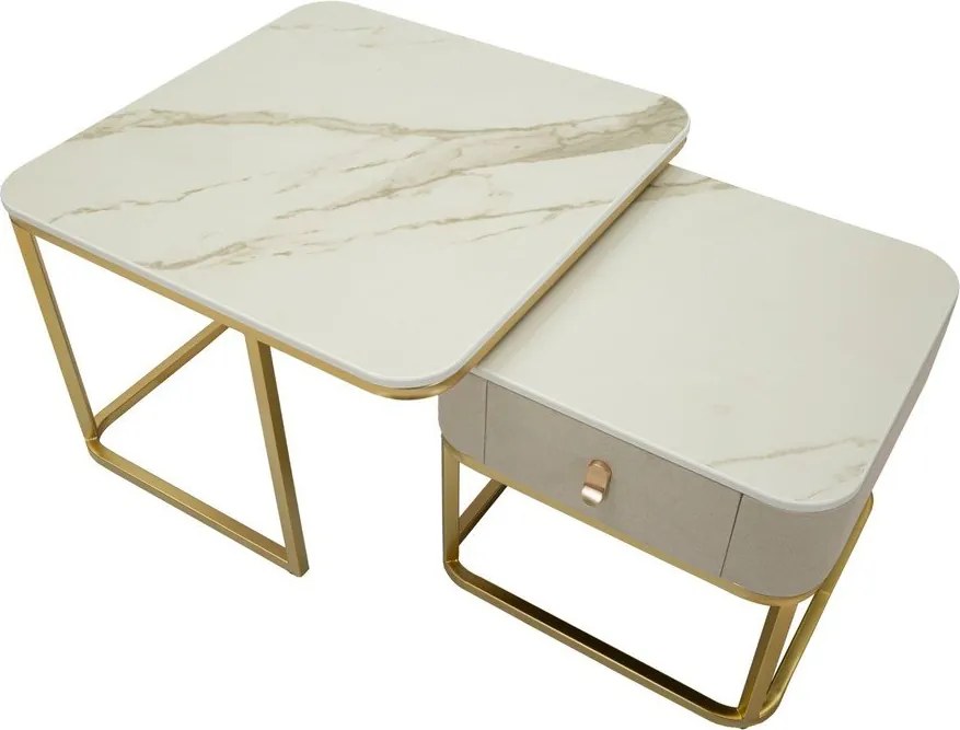 Кремави/златисти масички за кафе в комплект от 2 бр. от декор от мрамор 50x70 cm Beauty – Mauro Ferretti