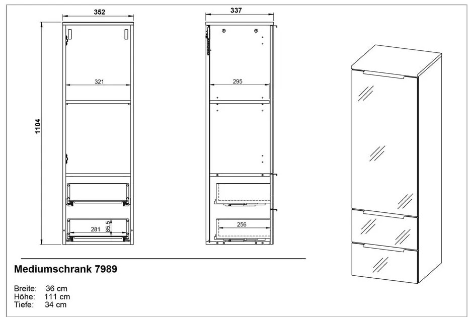 Сив висок висящ шкаф за баня 36x111 cm Vasio - Germania