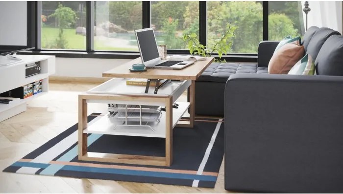 НУО Дъб Вотан/Бял мат -МОДЕРНА ХОЛНА МАСА С ПОВДИГАЩ СЕ ПЛОТ