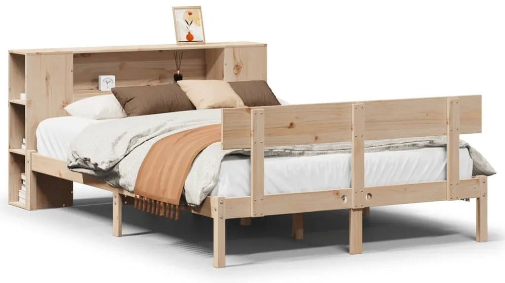 3321778 vidaXL Легло с етажерка за книги, без матрак, 160x200 см, бор масив