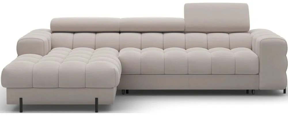 Бежов кадифен разтегателен ъглов диван с място за съхранение (ляв ъгъл) Felro – ELTAP