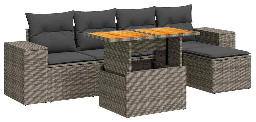 3327364 vidaXL Градински диван с възглавници, 6 части, полиратан, сив
