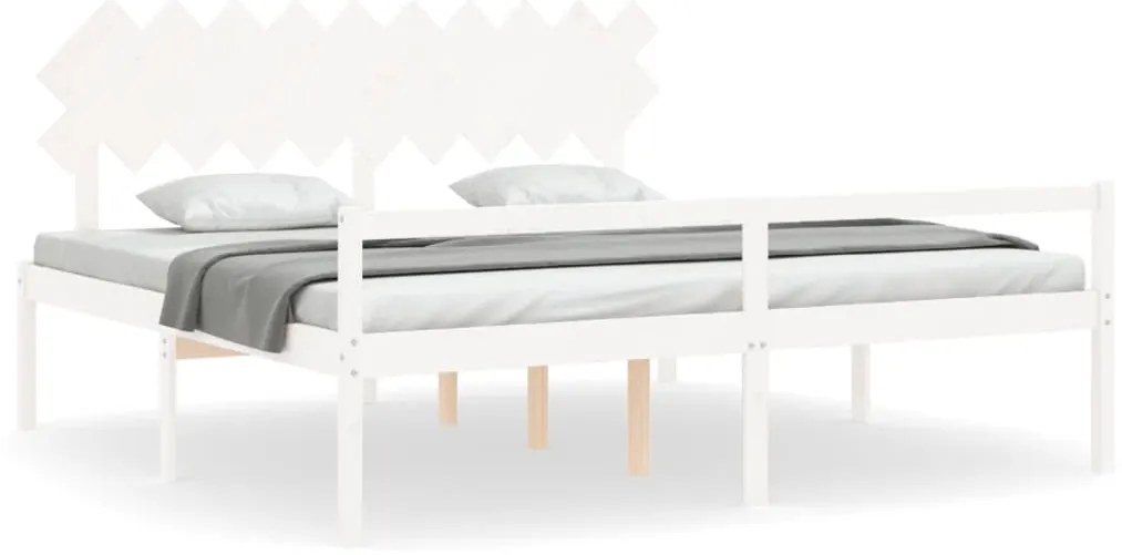 3195567 vidaXL Легло за възрастни с табла, бяло, 200x200 см, масивно дърво