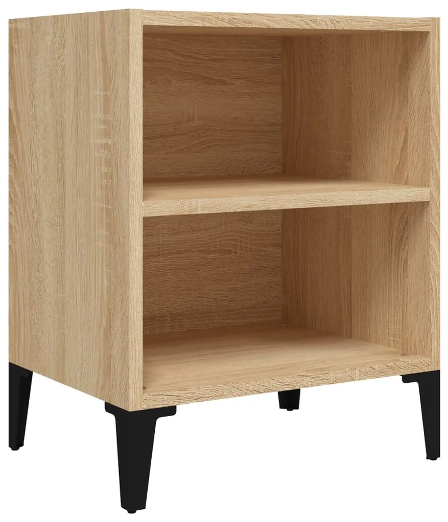 805803 vidaXL Нощно шкафче с метални крака, сонома дъб, 40x30x50 см