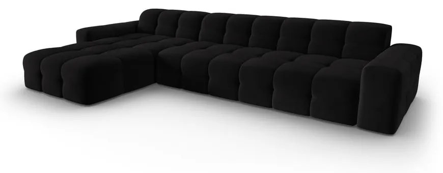Ъглов диван от черно кадифе (ляв ъгъл) Kendal - Micadoni Home