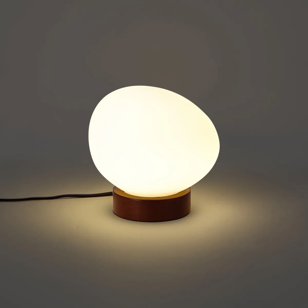 Дървена настолна лампа в стил Japandi с опалово стъкло - Sally