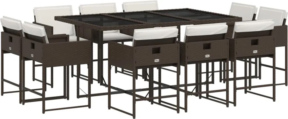 3211389 vidaXL Градински комплект с възглавници 11 части кафяв полиратан