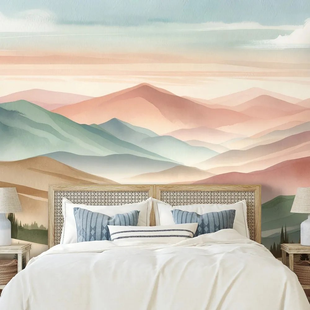Самозалепващ фототапет – Пастелни планини в акварел