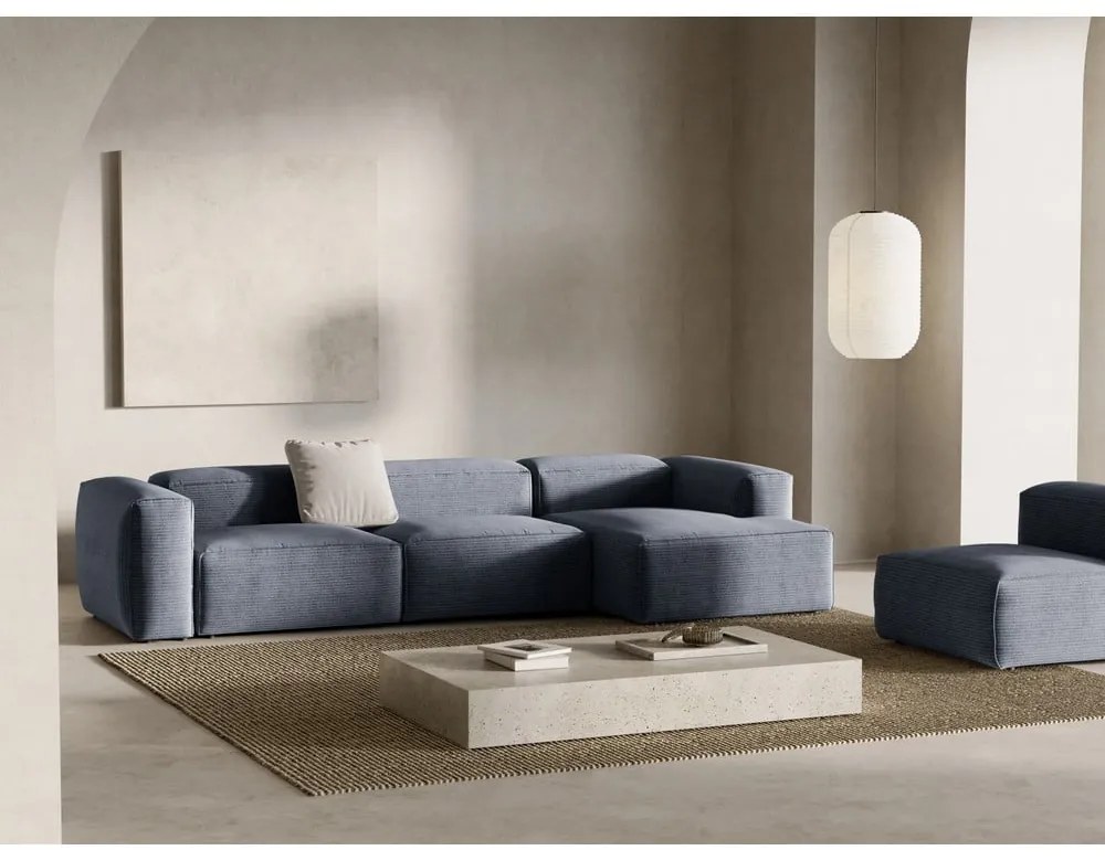 Сиво-син ъглов диван от рипсено кадифе (десен ъгъл) Bergamo – Cosmopolitan Design