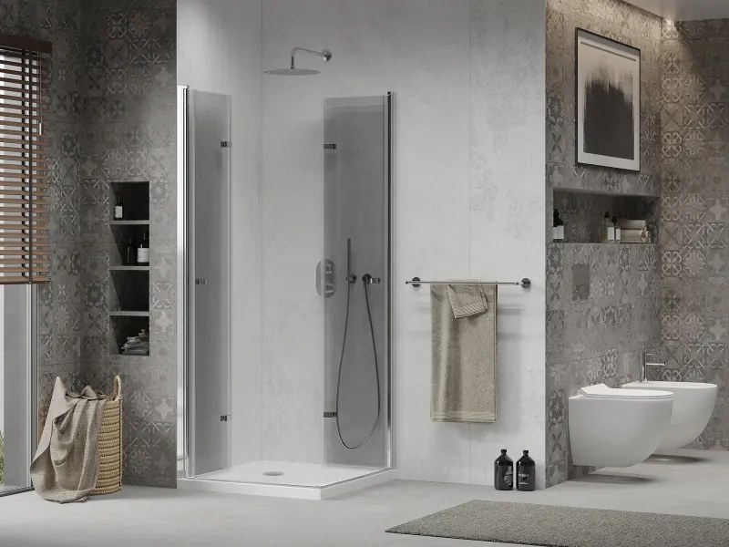 Mexen Lima Двукабинен сгъваем душ 90 x 90 см, прозрачен, хром + корито Flat