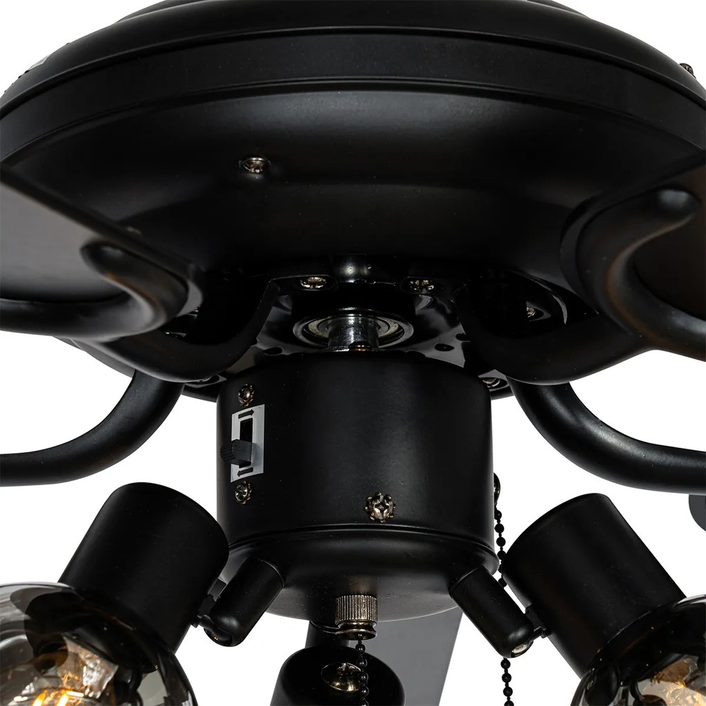 Вентилатор за таван черен с дървен принт 107.5cm 3 светлини с издърпващ се ключ - Mistral Vidro