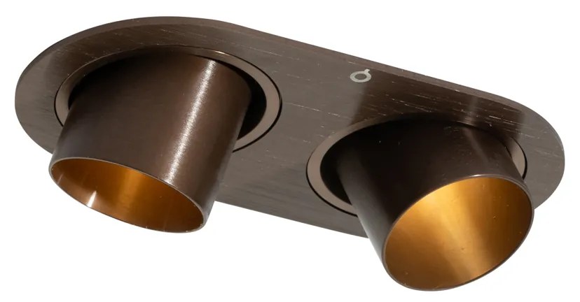 Кръгъл вграден прожектор тъмен бронз GU10 35mm накланящ се 2-светлинен - Installa