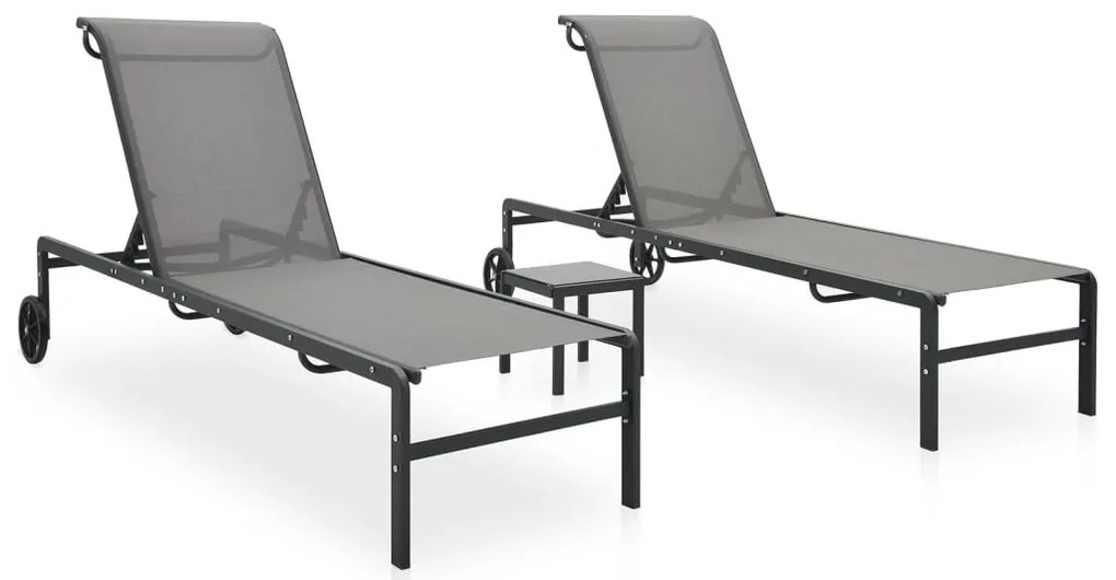 316828 vidaXL Шезлонги, 2 бр, с масичка, textilene и стомана