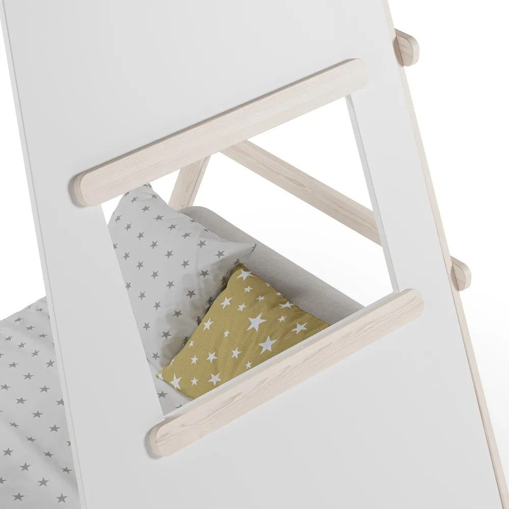 Кремаво къща детско легло 90x200 cm от масивен бор с включена подматрачна рамка Enola – Marckeric