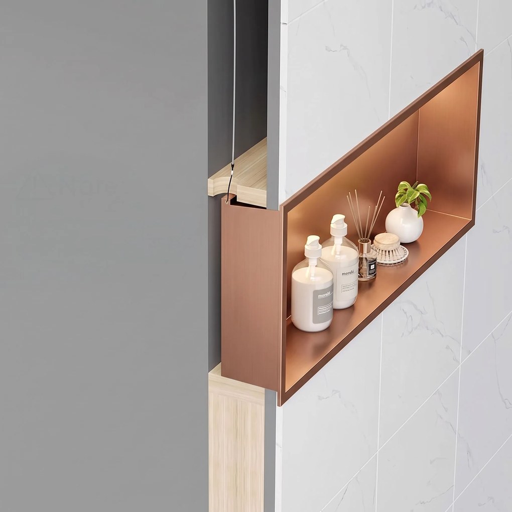 Вграден рафт за баня LED 30x60 brush copper