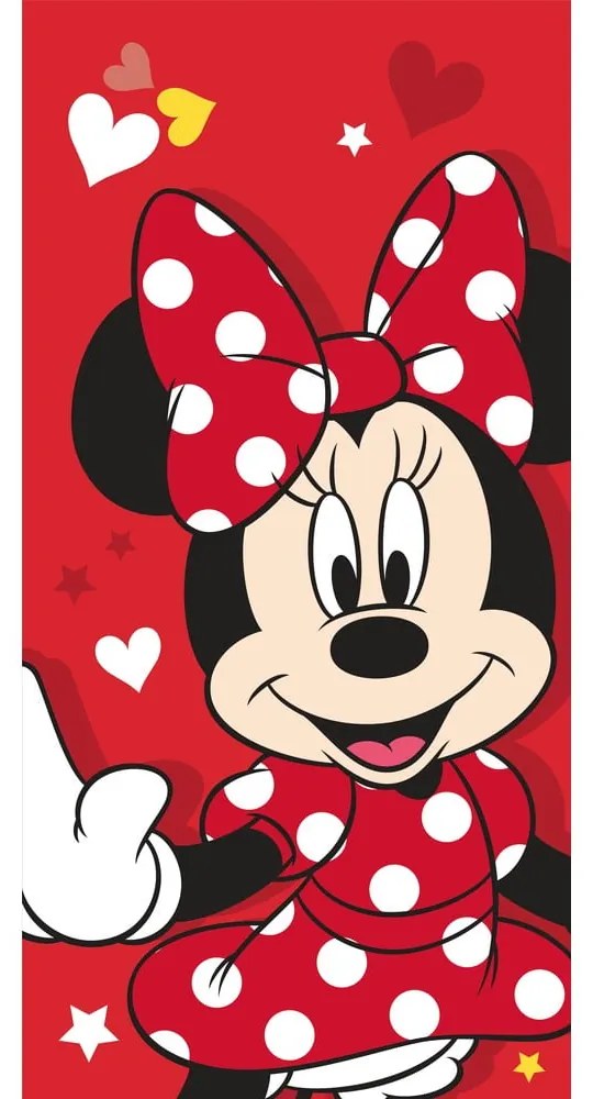 Червена памучна детска кърпа 70x140 cm Minnie "Red heart" – Jerry Fabrics