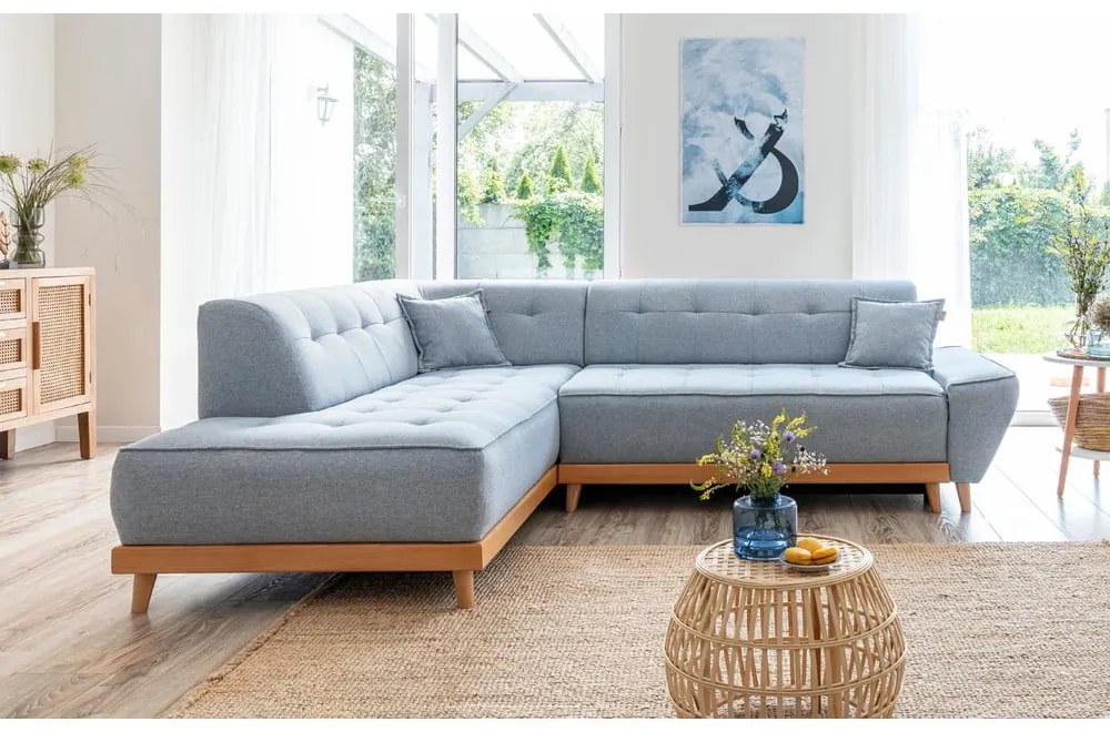 Светлосин ъглов разтегателен диван ляв ъгъл, Dazzling Daisy - Miuform