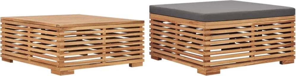 316042 vidaXL Градинска маса и табуретка с тъмносива възглавница, тик масив