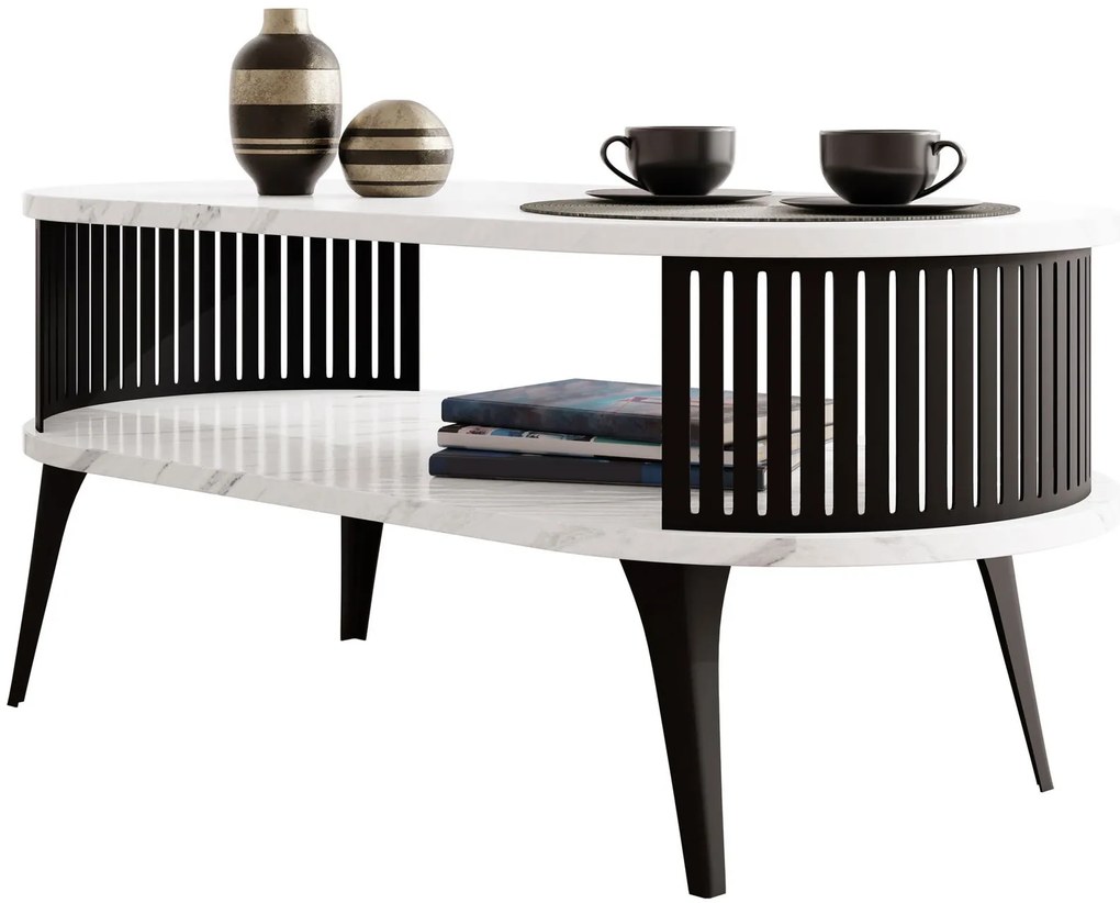 Холна маса Roenni II-Бял мрамор - Черно