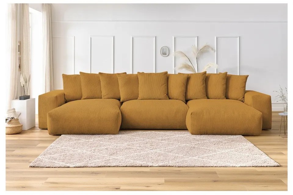 Ъглов диван от рипсено кадифе в цвят горчица Voltaire – Bobochic Paris