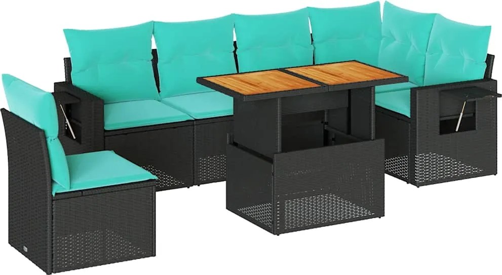 3327158 vidaXL Градински комплект диван с възглавници 7 части черен полиратан