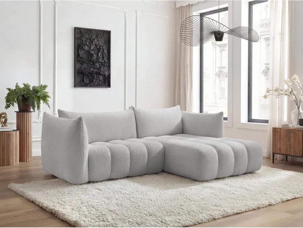 Светлосив ъглов диван от прежда с примки от букле (десен ъгъл) Azra – Bobochic Paris