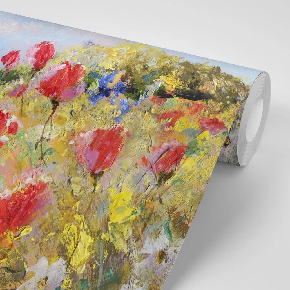 Тапет – Рисувани макове на поляна