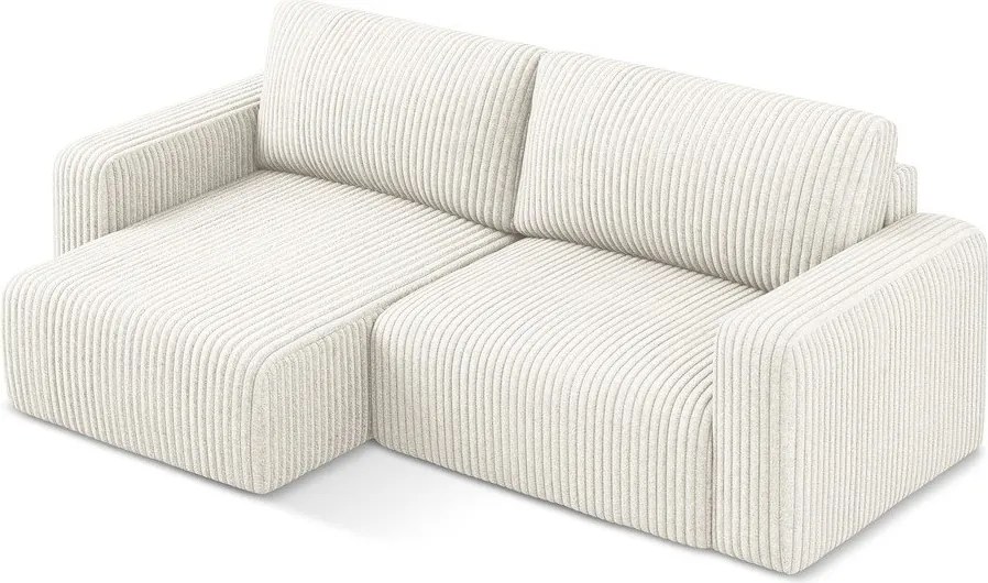 Кремав сгъваем/с място за съхранение ъглов диван от рипсено кадифе (ляв ъгъл) Kona – Makamii