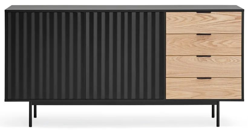 Черен/естествен нисък скрин от декор от дъб 159x80 cm Sierra – Teulat