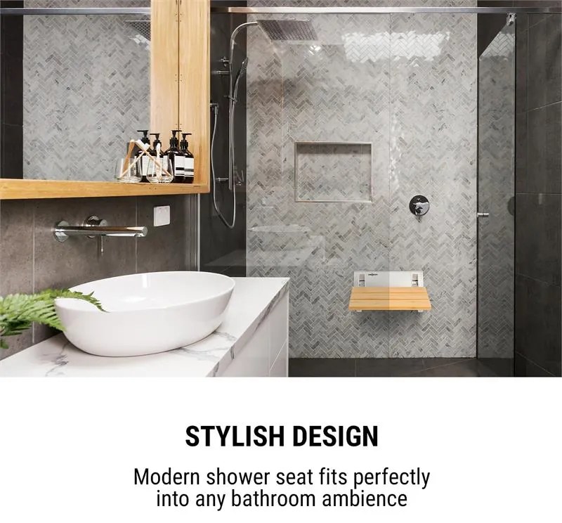 OneConcept Arielle, душ седалка, бамбук, алуминий, сгъваема, максимум 160 кг, дърво