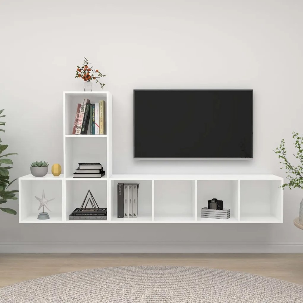 3079826 vidaXL Комплект ТВ шкафове от 3 части, бял, инженерно дърво